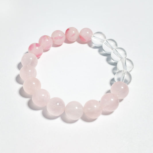 Natural Rhodonite, Rose Quartz & Clear Quartz Bracelet | Love & Emotional Balance | Inspired by Eastern Wisdom