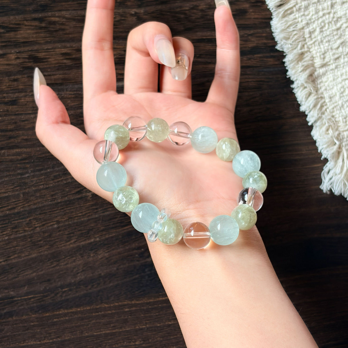 Natural Green Emerald Crystal & Mint Green Fluorite Bracelet | Growth, Fresh Energy & Harmony | Inspired by Eastern Wisdom