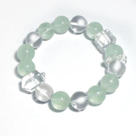 Green Fluorite & Clear Quartz Bracelet – Growth, Harmony & Protection Crystal Jewelry| Inspired by Eastern Wisdom