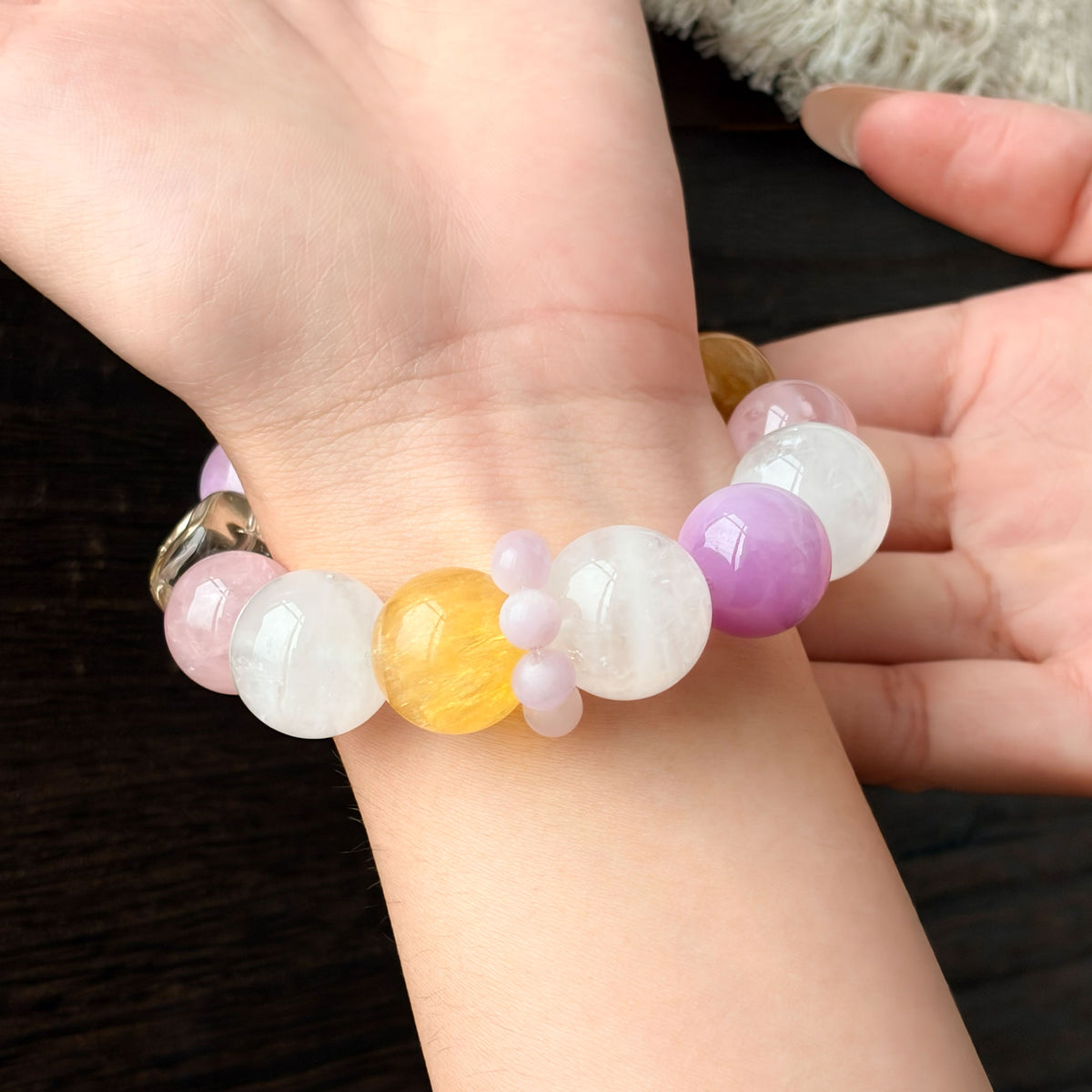 Natural Fluorite, Kunzite, Citrine, Clear Quartz, Rose Quartz & Aquamarine Bracelet | Balance, Harmony & Positive Energy | Inspired by Eastern Wisdom