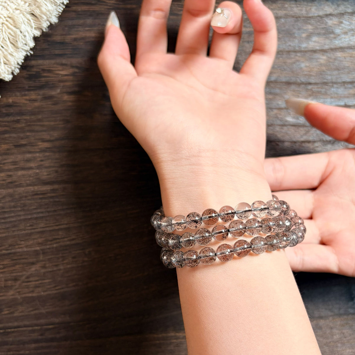 Natural Black Phantom Quartz Crystal Bracelet – Growth, Protection & Inner Strength Inspired by Eastern Wisdom