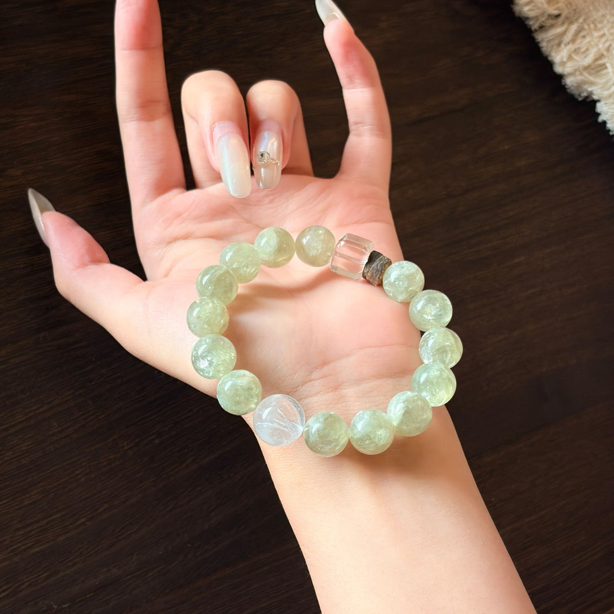 Natural Emerald Crystal, White Phantom Quartz & Clear Quartz Bracelet | Growth, Clarity & Prosperity | Inspired by Eastern Wisdom