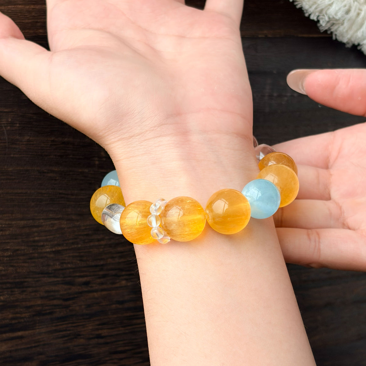 Natural Yellow Fluorite, Aquamarine & Clear Quartz Bracelet | Clarity, Calm & Fresh Energy | Inspired by Eastern Wisdom