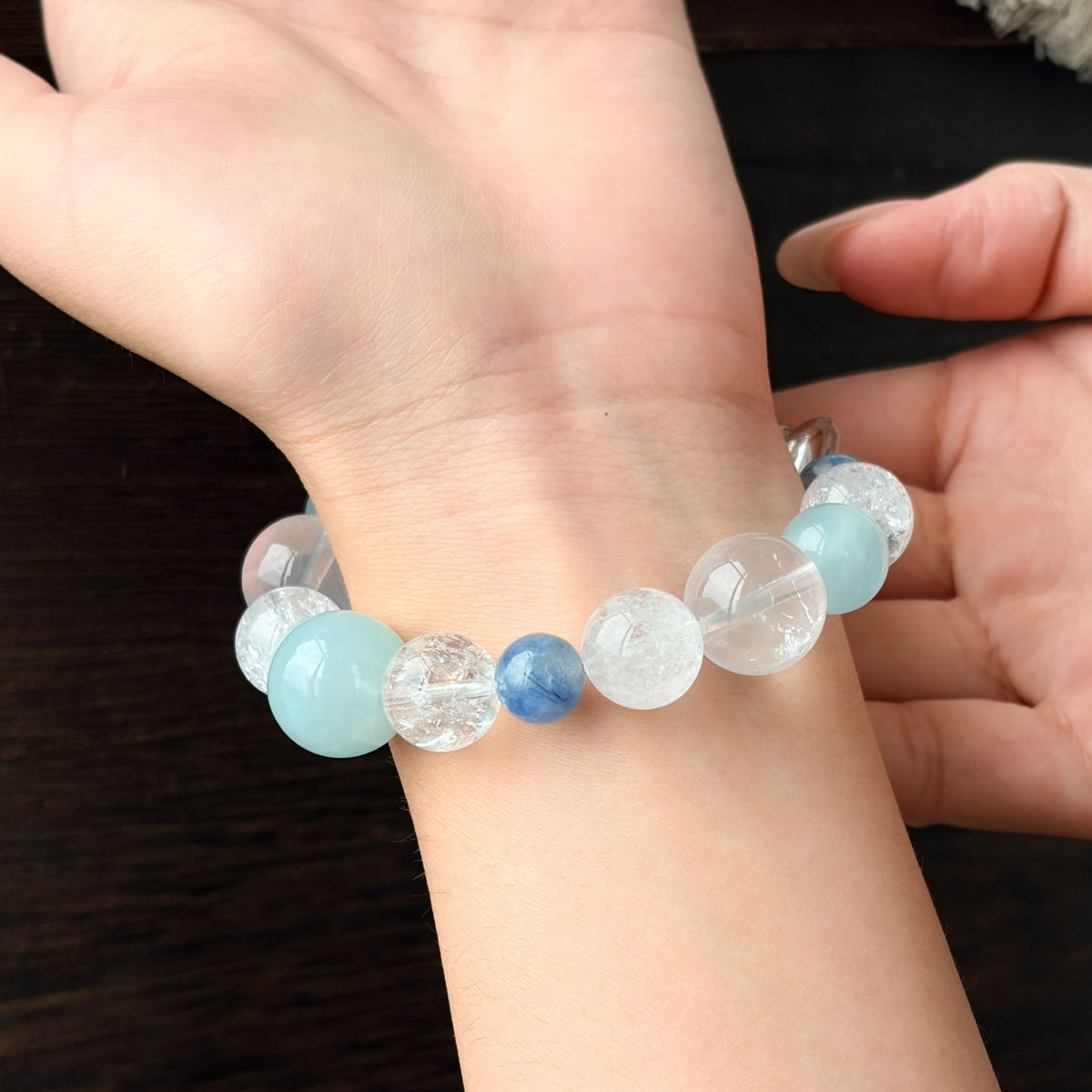 Natural Clear Quartz, Aquamarine & Blue Lace Agate Bracelet | Calmness, Clarity & Harmony | Inspired by Eastern Wisdom