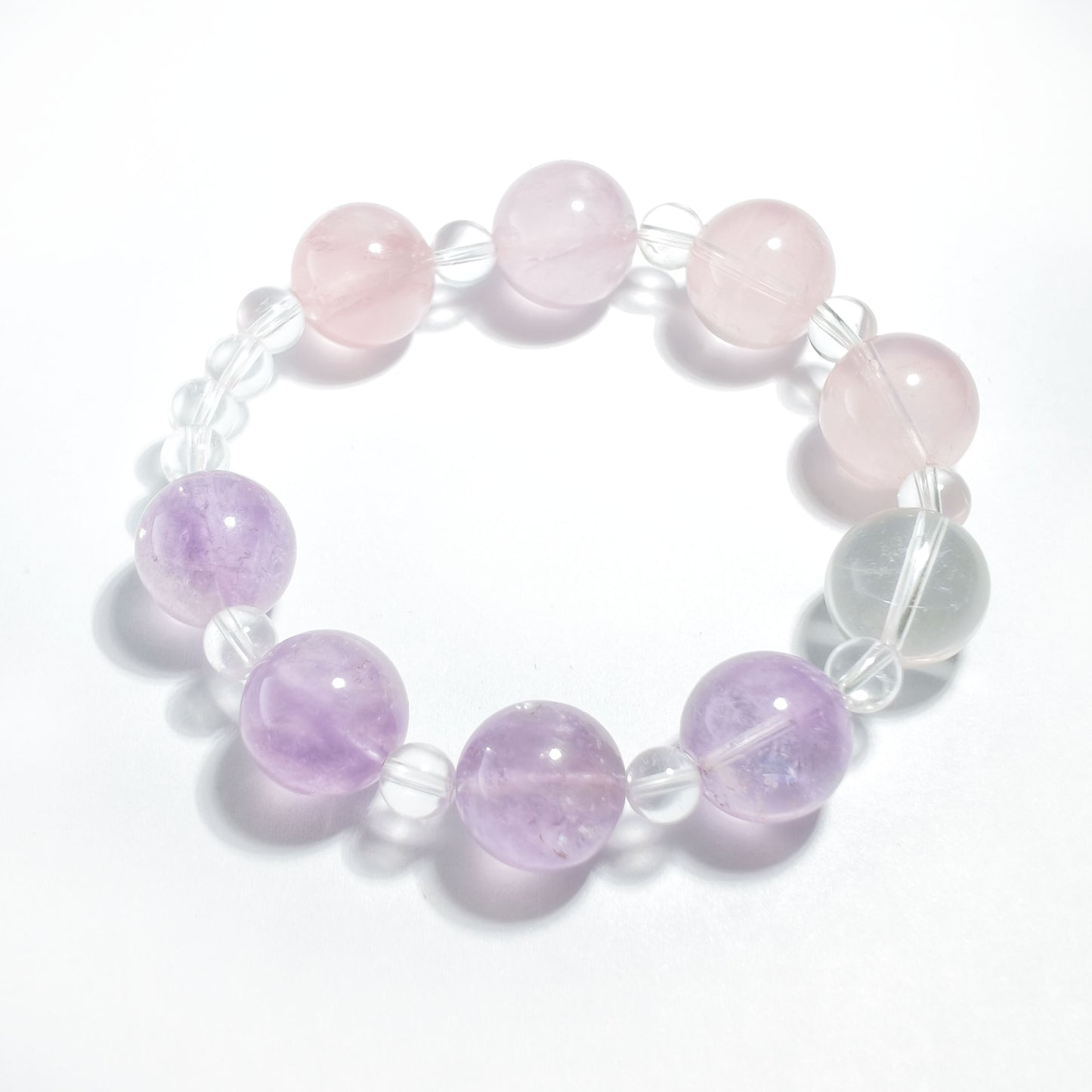 Natural Amethyst, Rose Quartz & Clear Quartz Bracelet | Love, Intuition & Harmony | Inspired by Eastern Wisdom