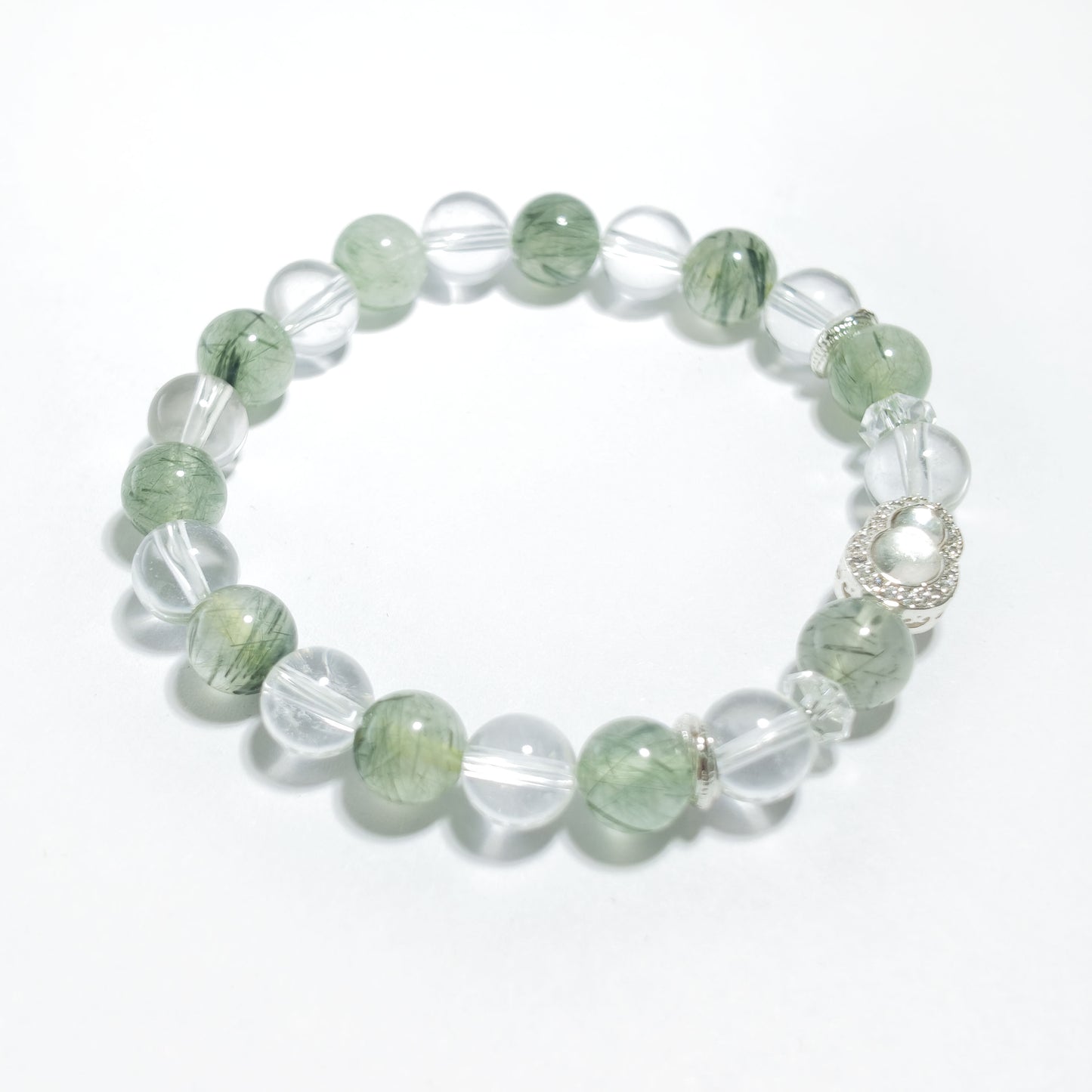 Natural Clear Quartz & Green Rutilated Quartz Bracelet | Growth, Prosperity & Clarity | Inspired by Eastern Wisdom