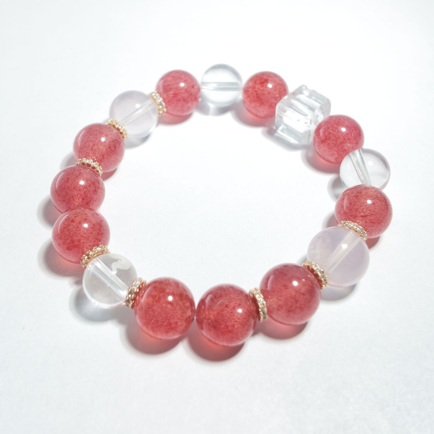 Natural Strawberry Quartz & Clear Quartz Bracelet | Love, Confidence & Positive Energy | Inspired by Eastern Wisdom