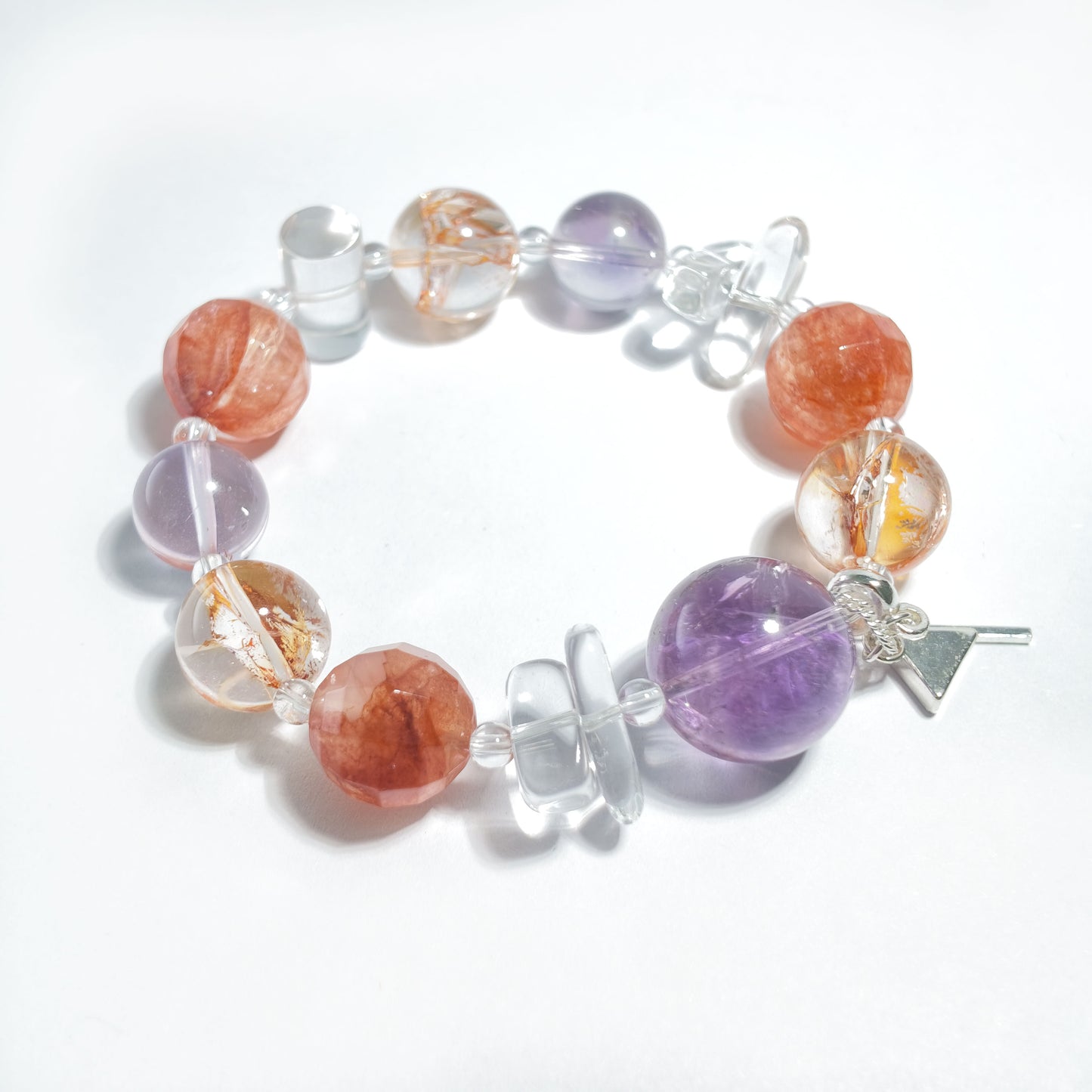 Natural Red Phantom Quartz, Amethyst & Clear Quartz Bracelet | Passion, Wisdom & Balance | Inspired by Eastern Wisdom