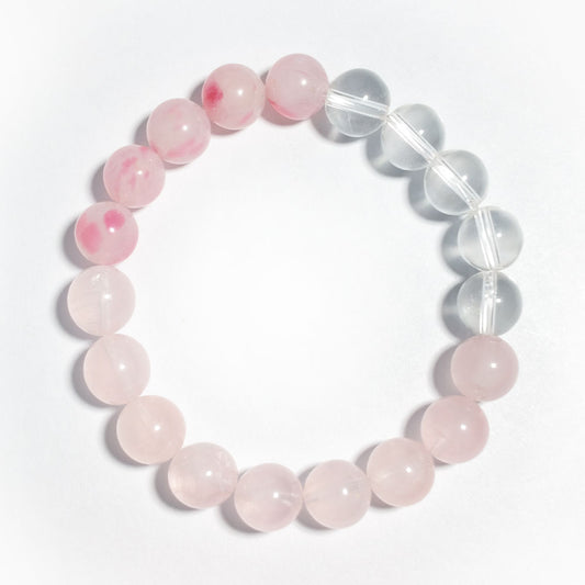 Natural Rhodonite, Rose Quartz &amp; Clear Quartz Bracelet | Love &amp; Emotional Balance | Inspired by Eastern Wisdom