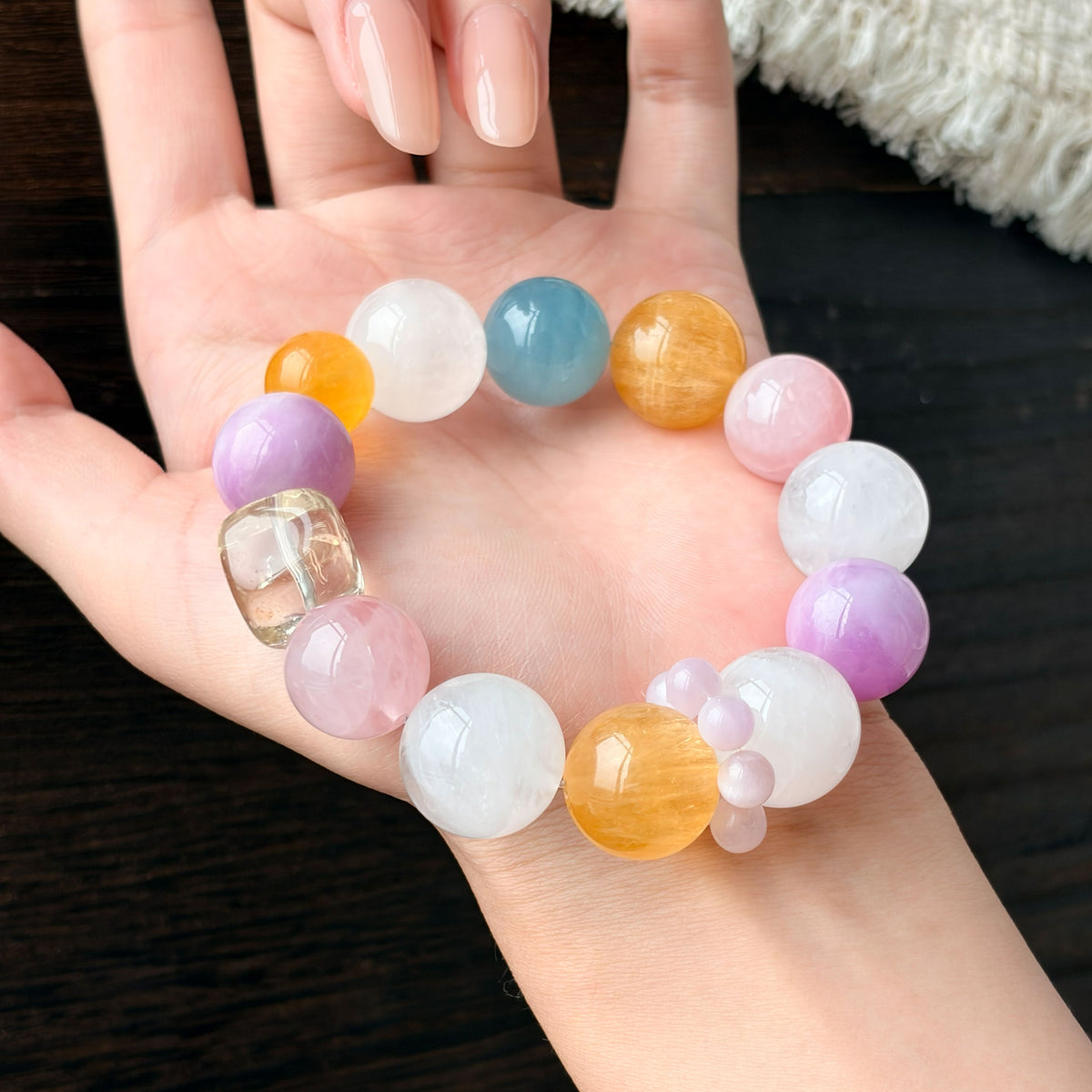 Natural Fluorite, Kunzite, Citrine, Clear Quartz, Rose Quartz & Aquamarine Bracelet | Balance, Harmony & Positive Energy | Inspired by Eastern Wisdom