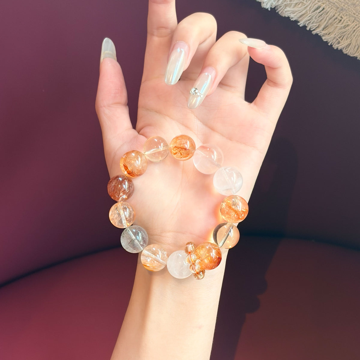 Natural Red Flower Agate, Red Rutilated Quartz, Clear Quartz & Citrine Bracelet | Passion, Confidence & Abundance | Inspired by Eastern Wisdom