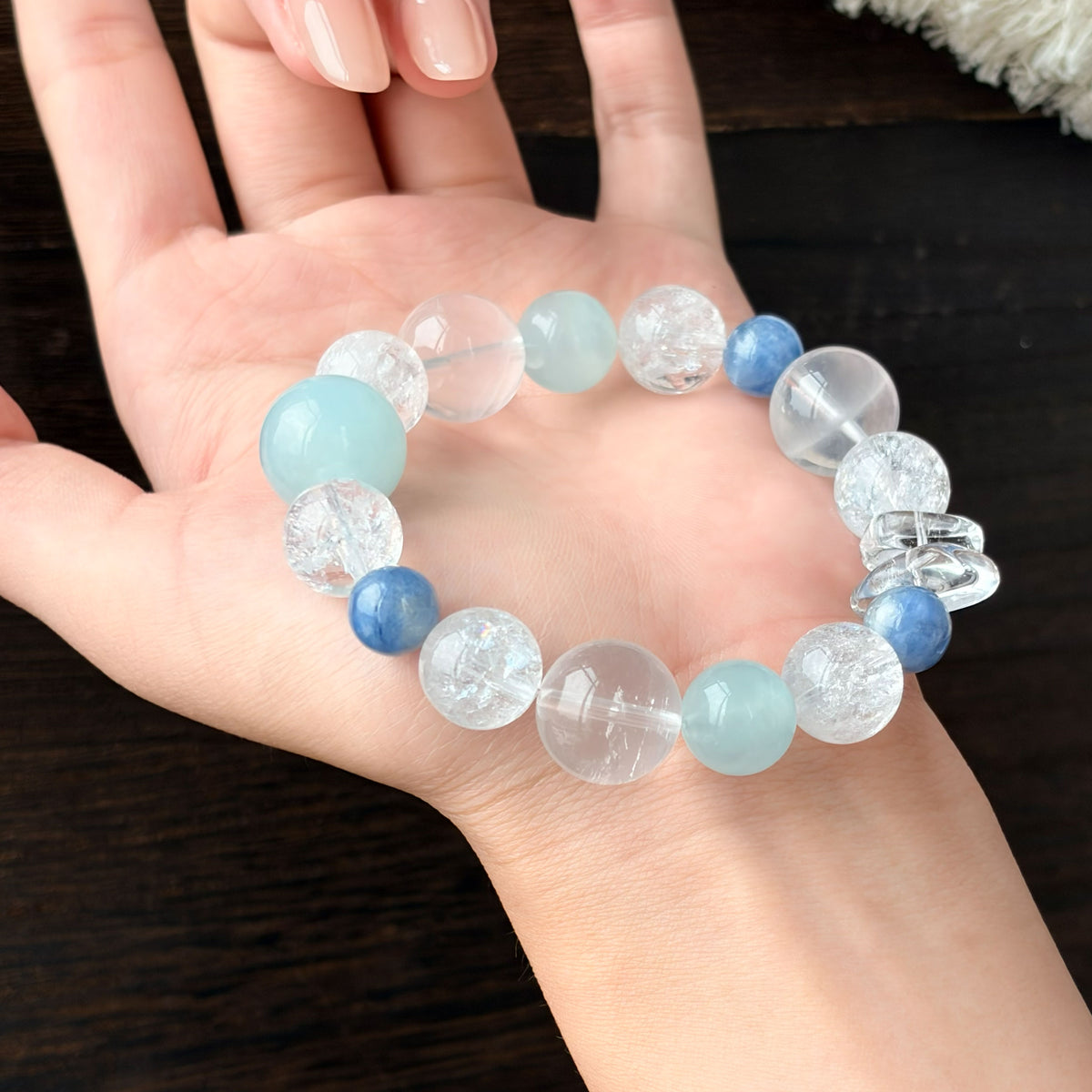 Natural Clear Quartz, Aquamarine & Blue Lace Agate Bracelet | Calmness, Clarity & Harmony | Inspired by Eastern Wisdom