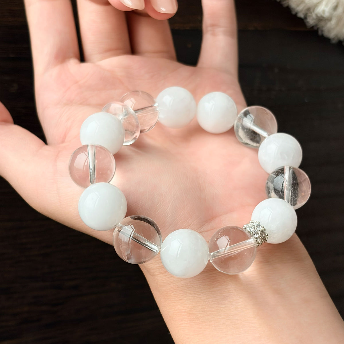 Natural White Chalcedony & Clear Quartz Bracelet | Purity, Harmony & Balance | Inspired by Eastern Wisdom