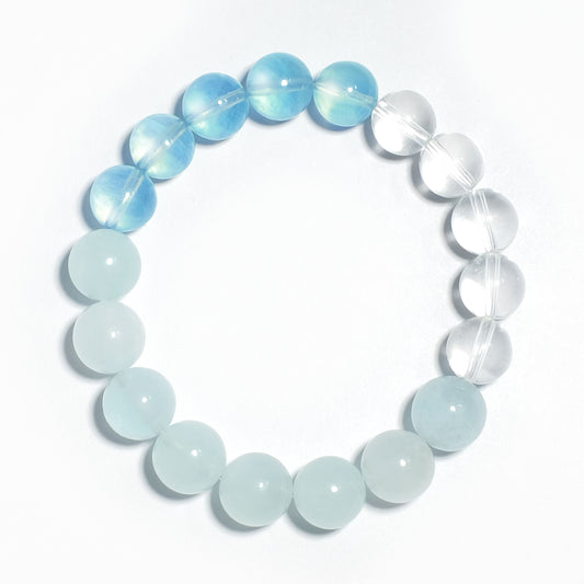 Natural Aquamarine, Moonstone & Clear Quartz Bracelet | Calm & Clarity | Inspired by Eastern Wisdom