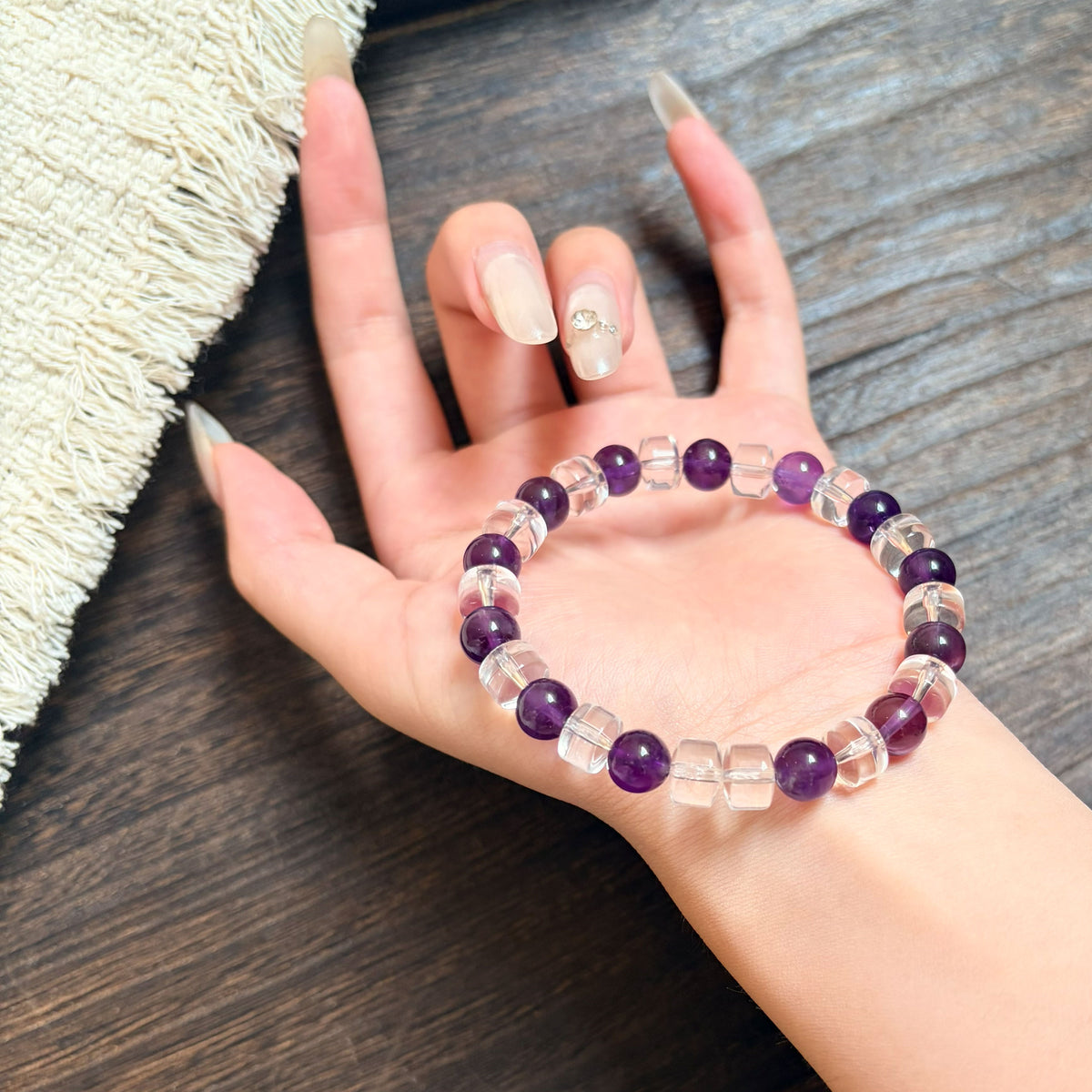 Natural Amethyst & Clear Quartz Crystal Bracelet – Clarity, Inner Peace & Balance Inspired by Eastern Wisdom