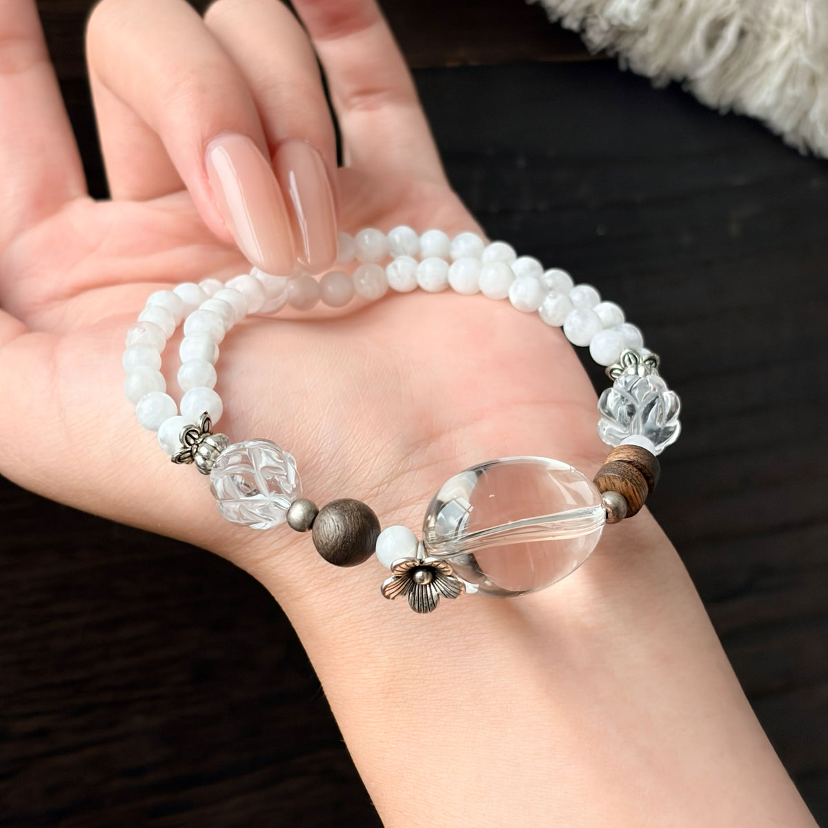 Natural Snowflake Phantom Quartz & Clear Quartz Bracelet | Balance, Clarity & Growth | Inspired by Eastern Wisdom