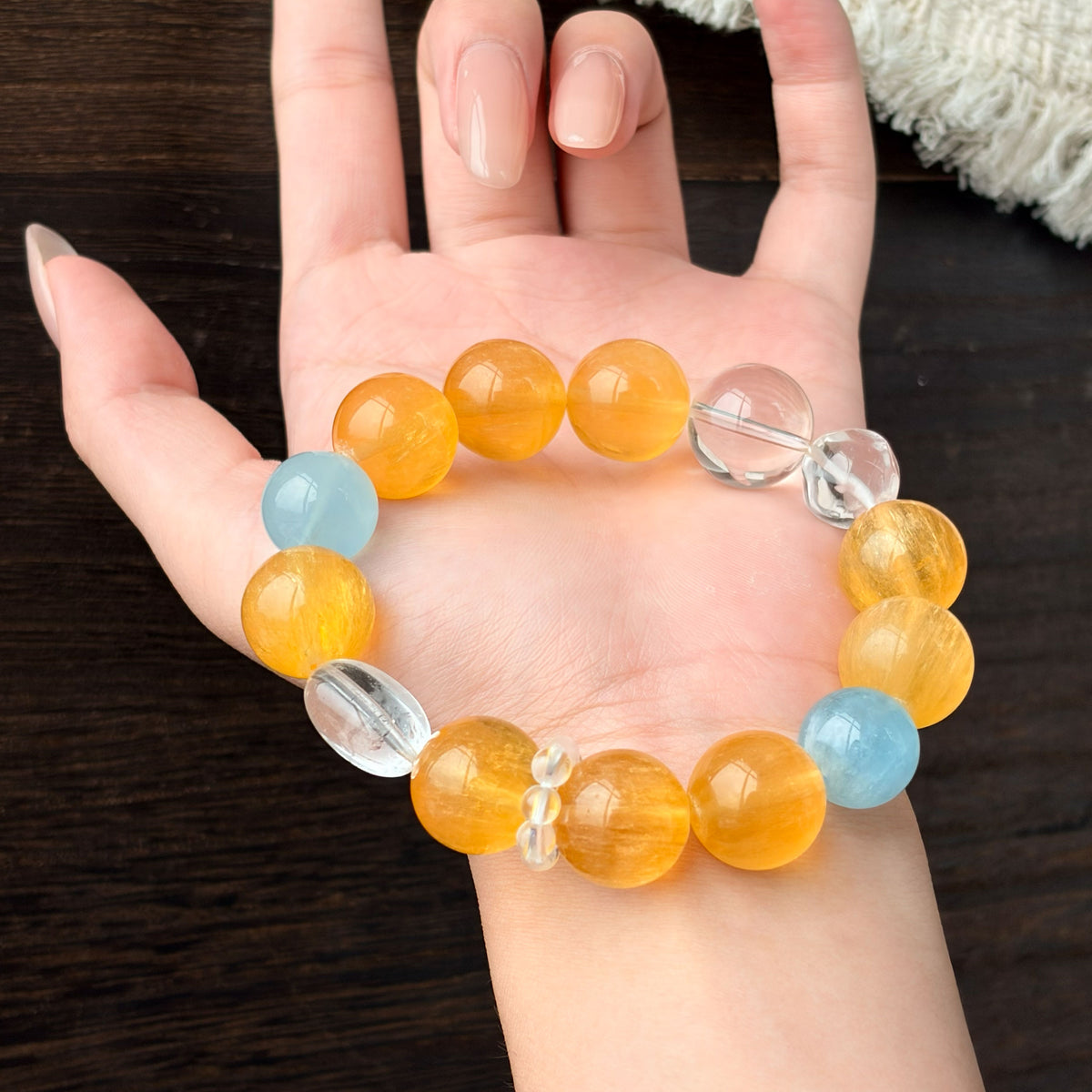 Natural Yellow Fluorite, Aquamarine & Clear Quartz Bracelet | Clarity, Calm & Fresh Energy | Inspired by Eastern Wisdom