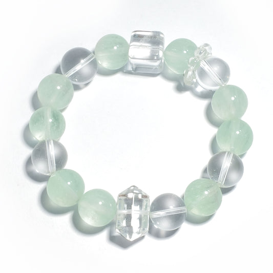 Green Fluorite & Clear Quartz Bracelet – Growth, Harmony & Protection Crystal Jewelry| Inspired by Eastern Wisdom