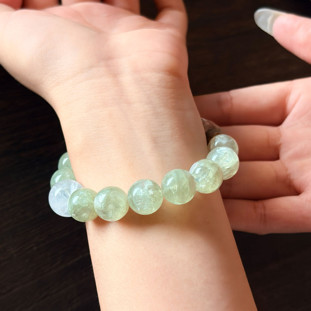 Natural Emerald Crystal, White Phantom Quartz & Clear Quartz Bracelet | Growth, Clarity & Prosperity | Inspired by Eastern Wisdom