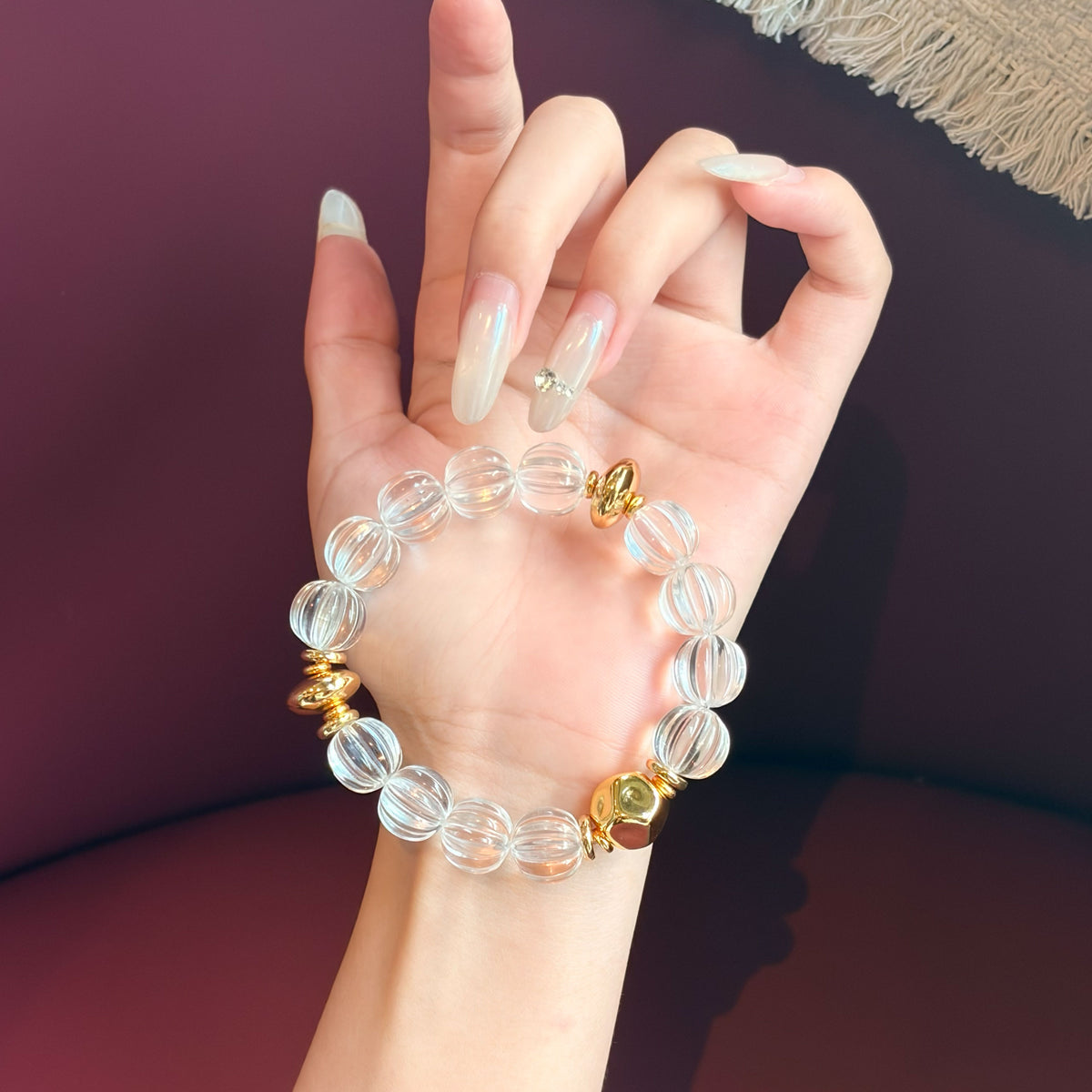 Natural Clear Quartz Bracelet with Gold Accents | Clarity & Positive Energy | Inspired by Eastern Wisdom