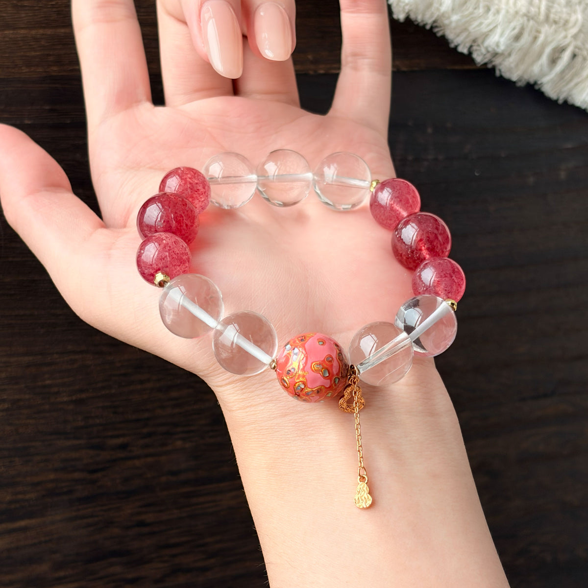 Natural Strawberry Quartz & Clear Quartz Bracelet | Love, Harmony & Confidence | Inspired by Eastern Wisdom