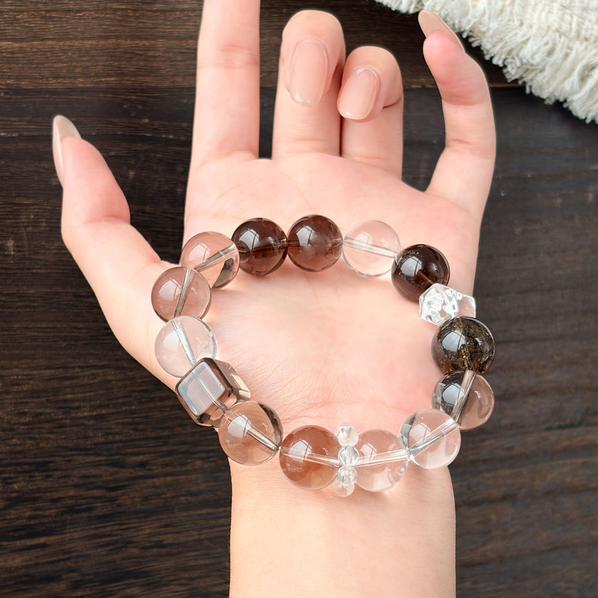 Natural Smoky Quartz, Black Rutilated Quartz & Clear Quartz Bracelet | Grounding, Protection & Balance | Inspired by Eastern Wisdom