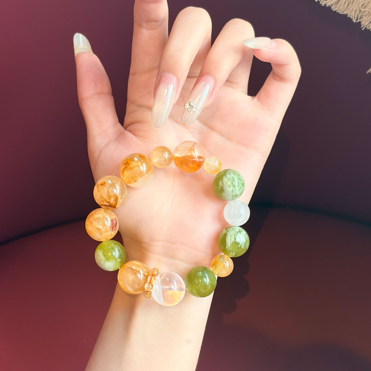 Natural Yellow Flower Quartz, Xiuyan Jade & Clear Quartz Bracelet | Prosperity, Harmony & Balance | Inspired by Eastern Wisdom