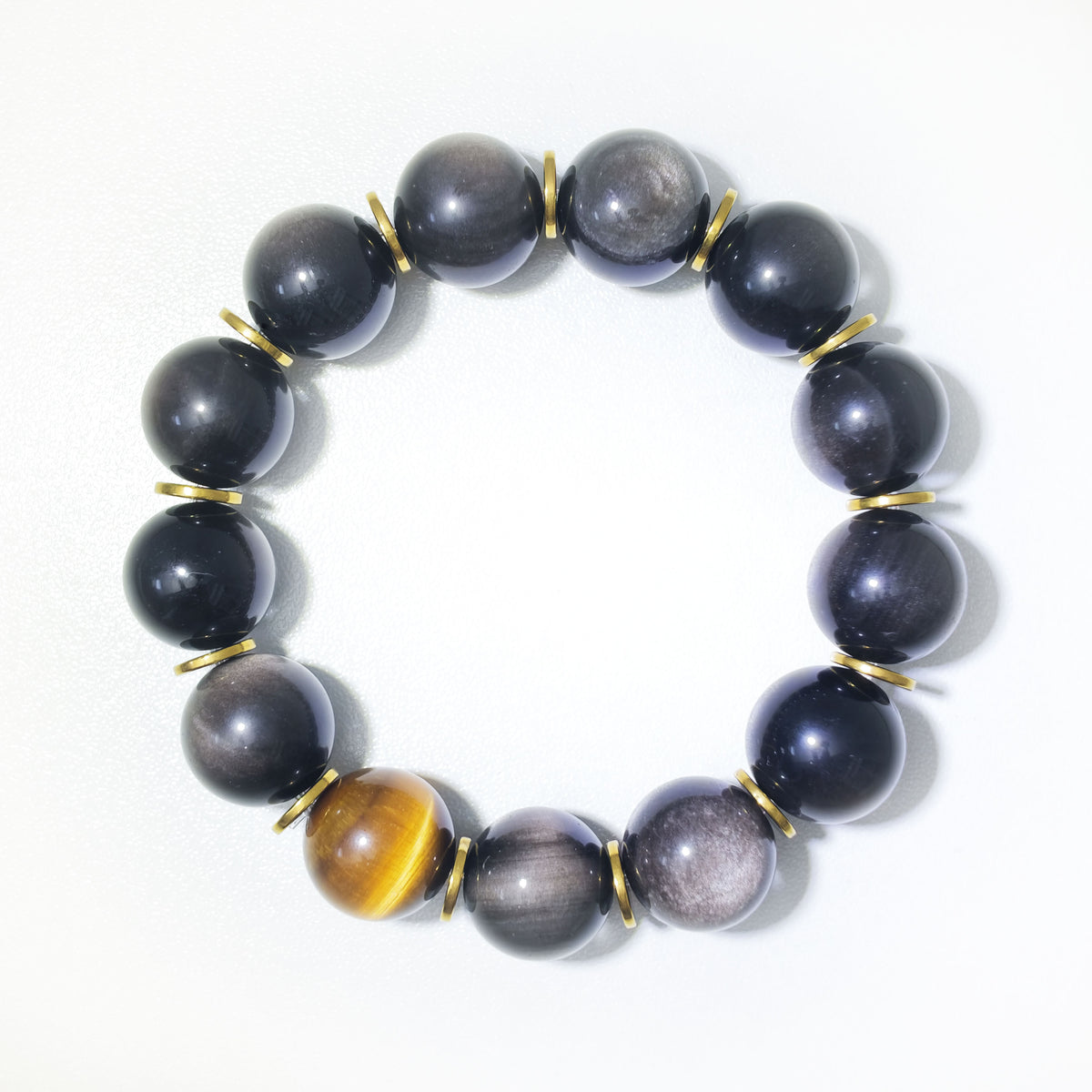Natural Silver Obsidian & Tiger’s Eye Crystal Bracelet – Protection, Confidence & Strength Inspired by Eastern Wisdom