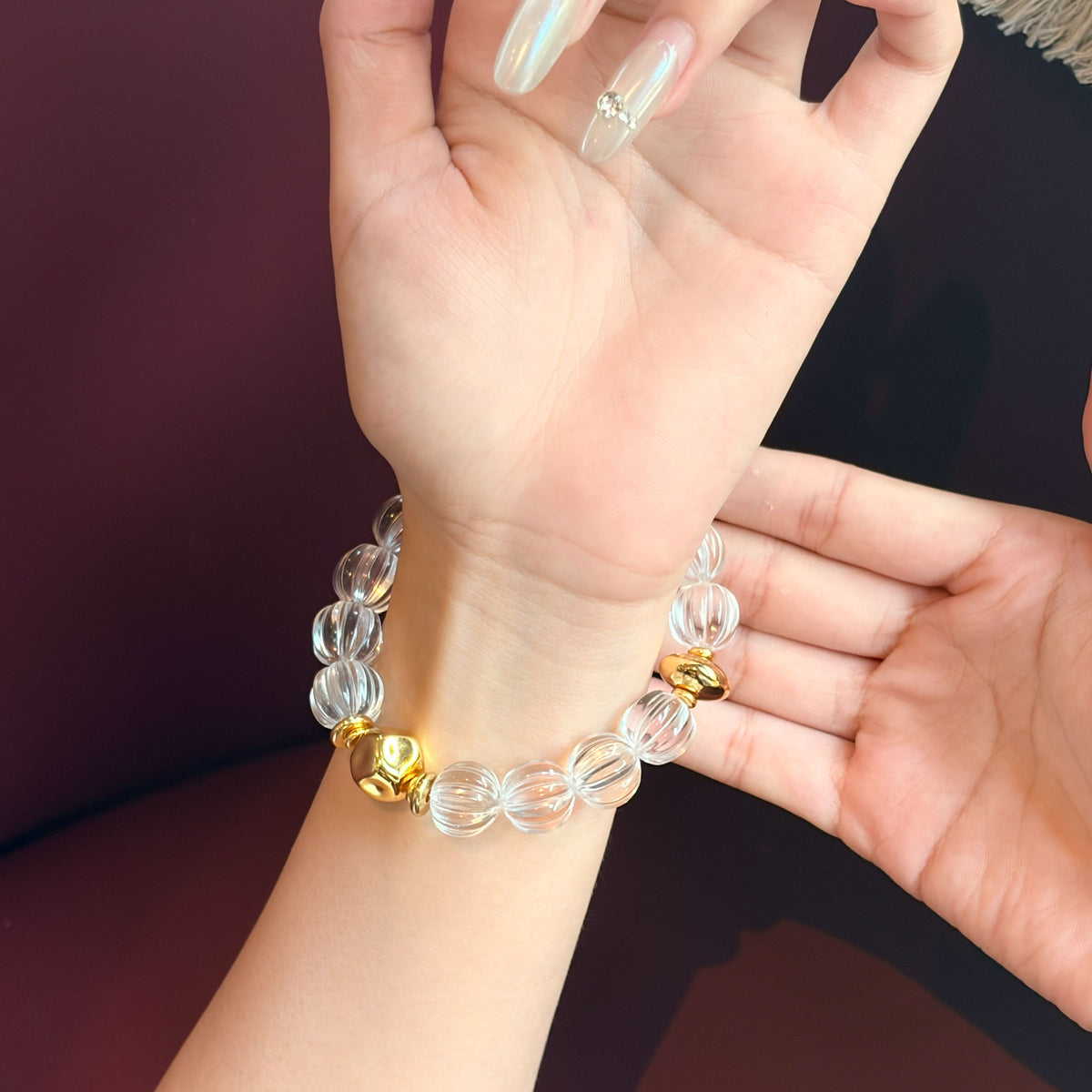 Natural Clear Quartz Bracelet with Gold Accents | Clarity & Positive Energy | Inspired by Eastern Wisdom