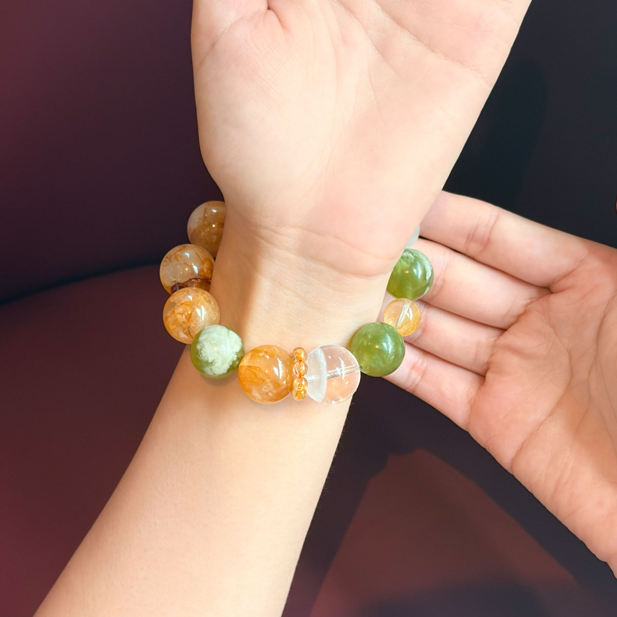 Natural Yellow Flower Quartz, Xiuyan Jade & Clear Quartz Bracelet | Prosperity, Harmony & Balance | Inspired by Eastern Wisdom