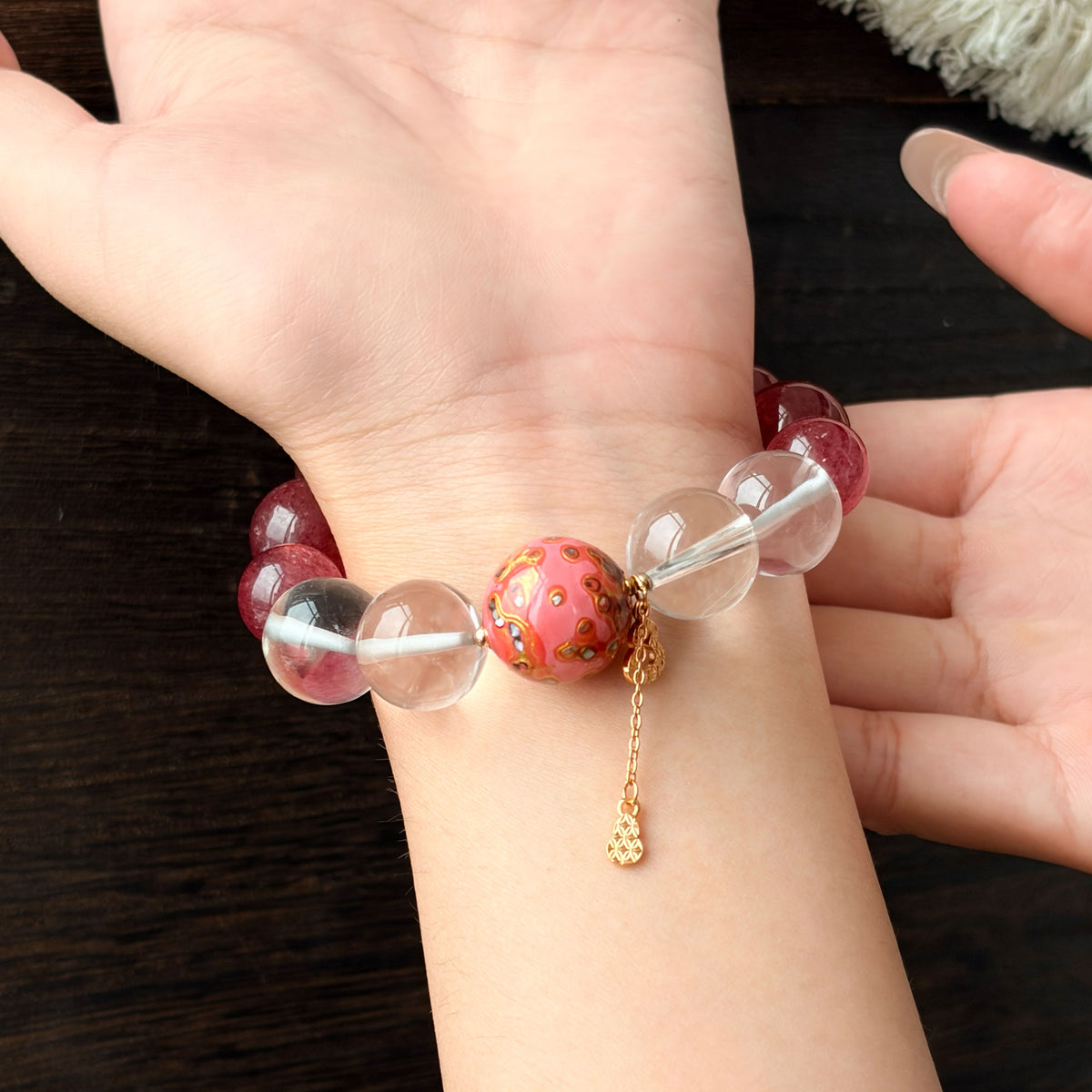 Natural Strawberry Quartz & Clear Quartz Bracelet | Love, Harmony & Confidence | Inspired by Eastern Wisdom