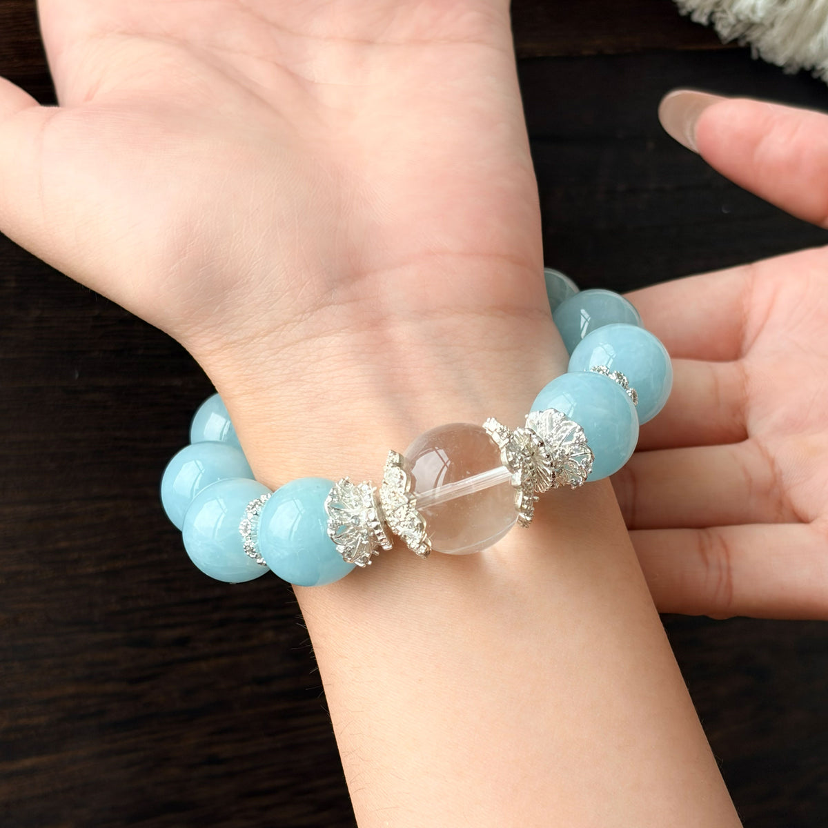 Natural Aquamarine & Clear Quartz Bracelet | Calmness, Protection & Harmony | Inspired by Eastern Wisdom