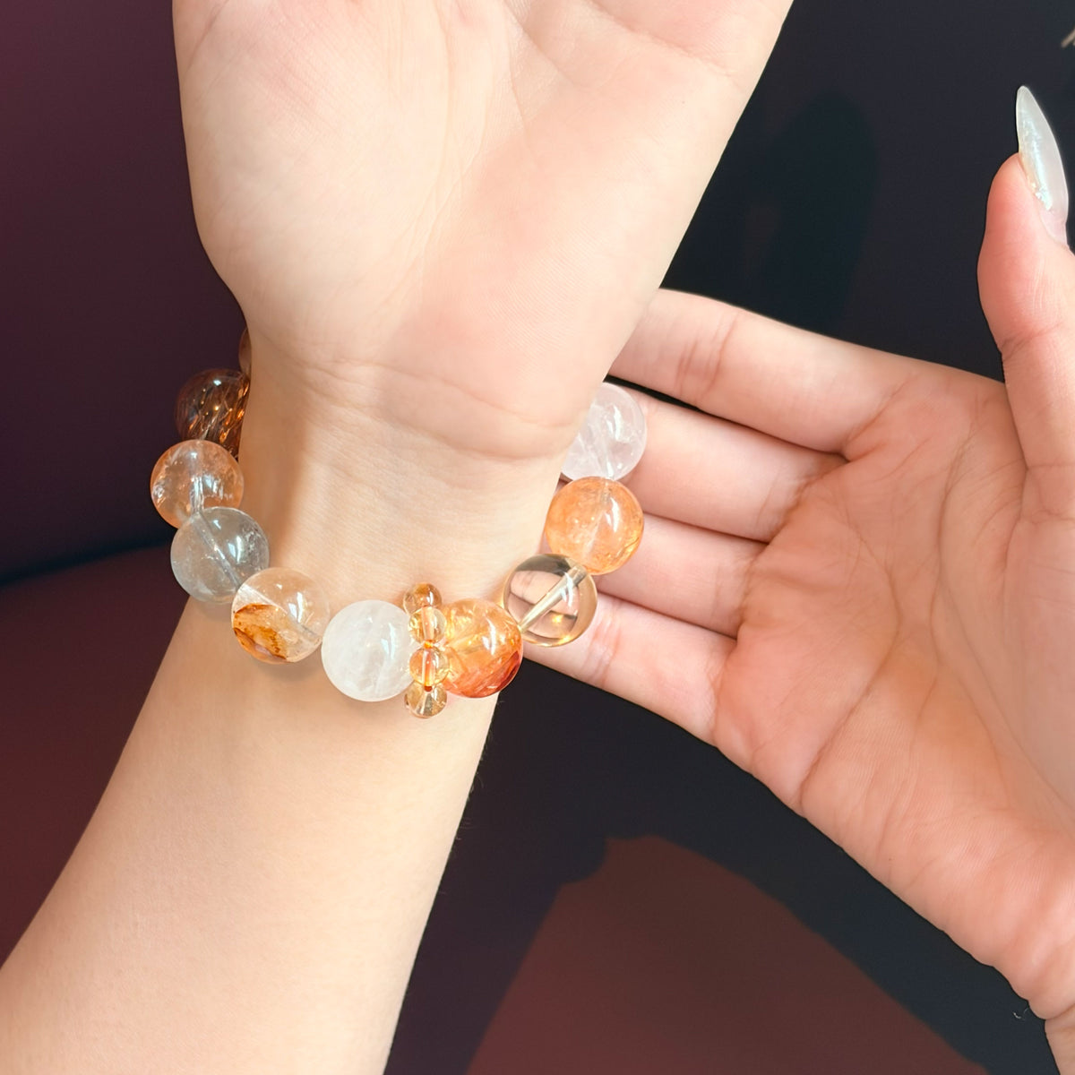 Natural Red Flower Agate, Red Rutilated Quartz, Clear Quartz & Citrine Bracelet | Passion, Confidence & Abundance | Inspired by Eastern Wisdom