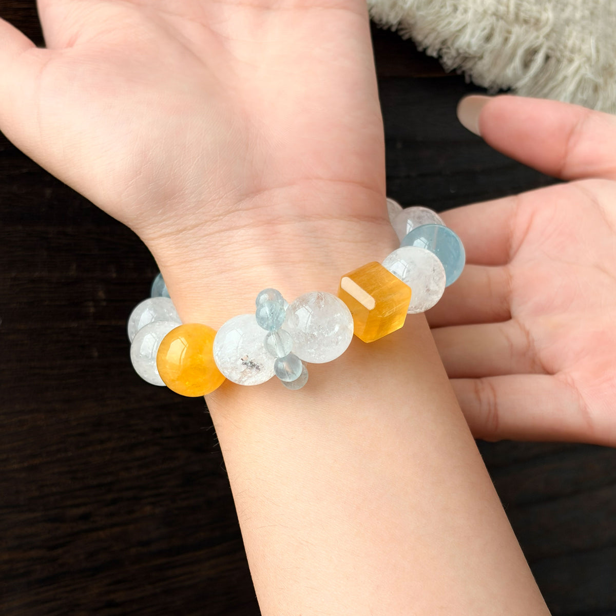 Natural Clear Quartz, Aquamarine & Citrine Bracelet | Clarity, Calmness & Good Fortune | Inspired by Eastern Wisdom