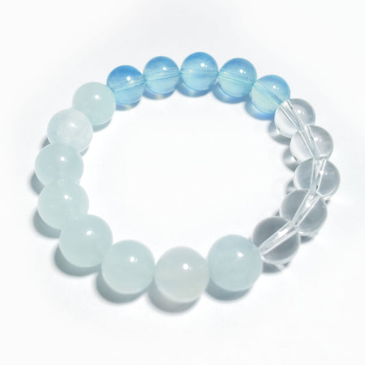Natural Aquamarine, Moonstone & Clear Quartz Bracelet | Calm & Clarity | Inspired by Eastern Wisdom