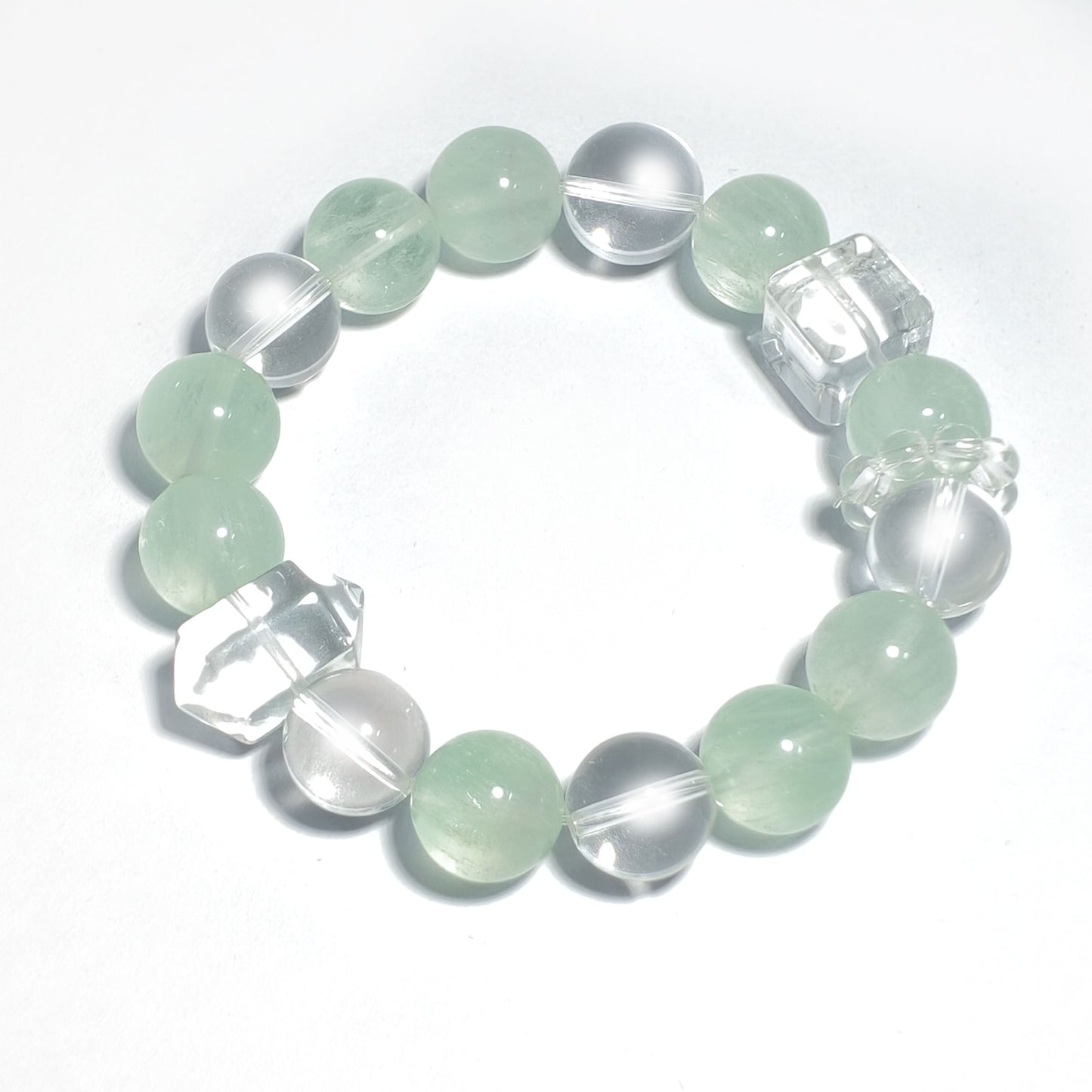 Green Fluorite & Clear Quartz Bracelet – Growth, Harmony & Protection Crystal Jewelry| Inspired by Eastern Wisdom