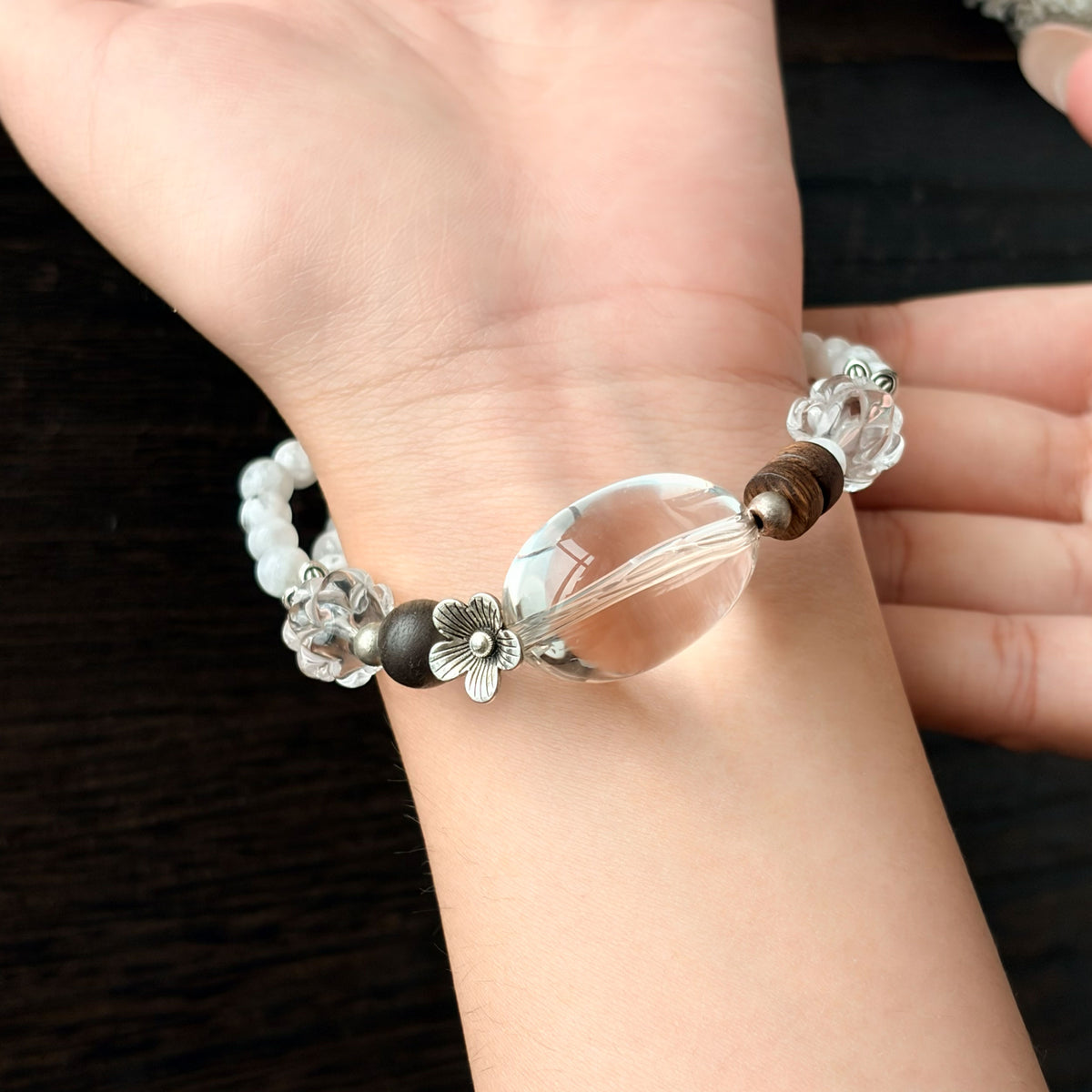 Natural Snowflake Phantom Quartz & Clear Quartz Bracelet | Balance, Clarity & Growth | Inspired by Eastern Wisdom