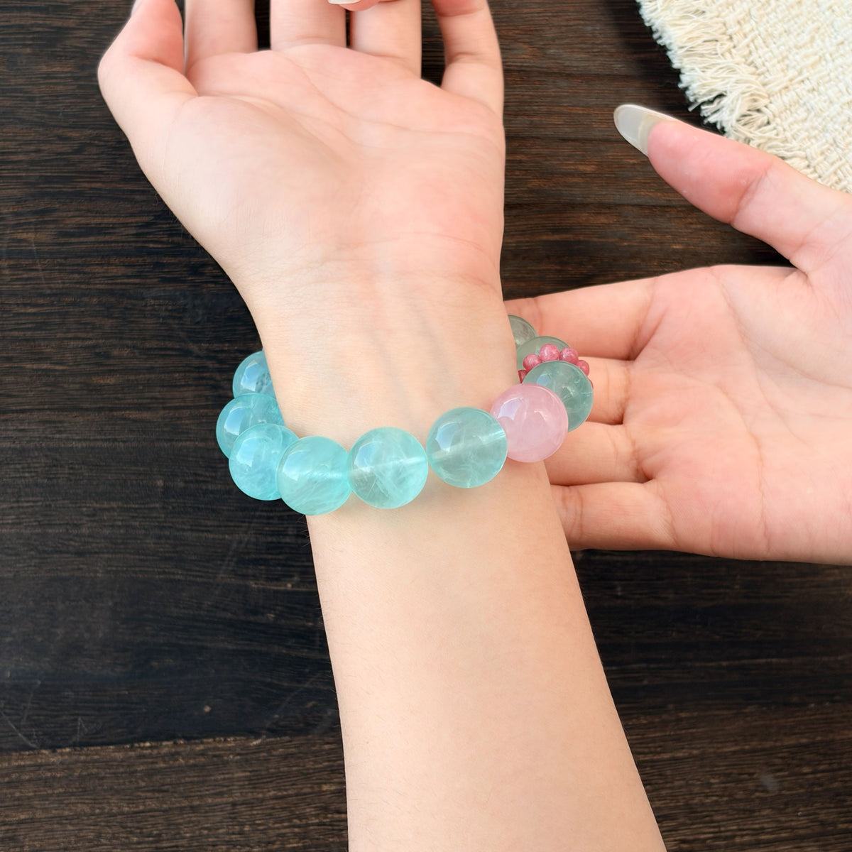 Natural Green Fluorite, Rose Quartz & White Chalcedony Bracelet | Growth, Love & Harmony | Inspired by Eastern Wisdom