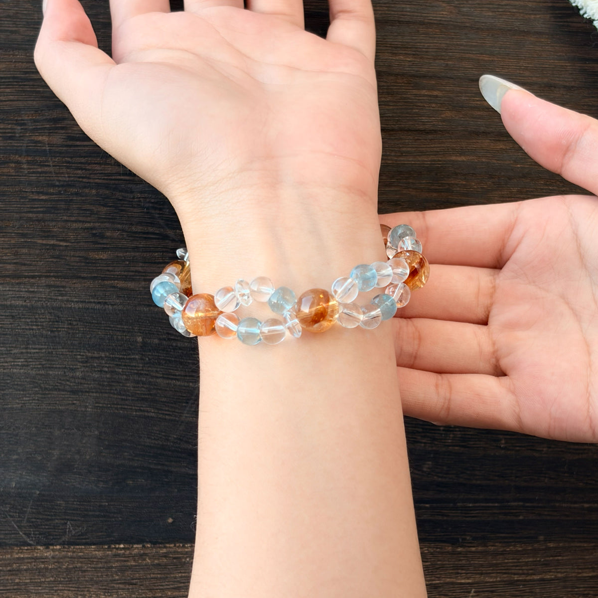 Natural Yellow Phantom Quartz, Blue Topaz & Clear Quartz Bracelet | Clarity, Confidence & Positive Energy | Inspired by Eastern Wisdom