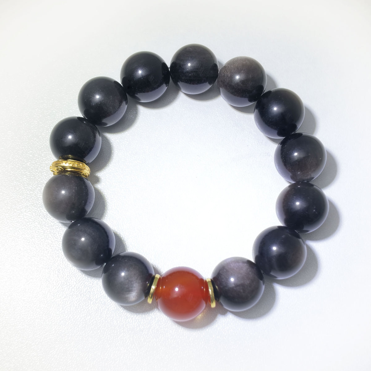 Natural Red Agate & Silver Obsidian Couple Crystal Bracelet – Love, Protection & Harmony Inspired by Eastern Wisdom