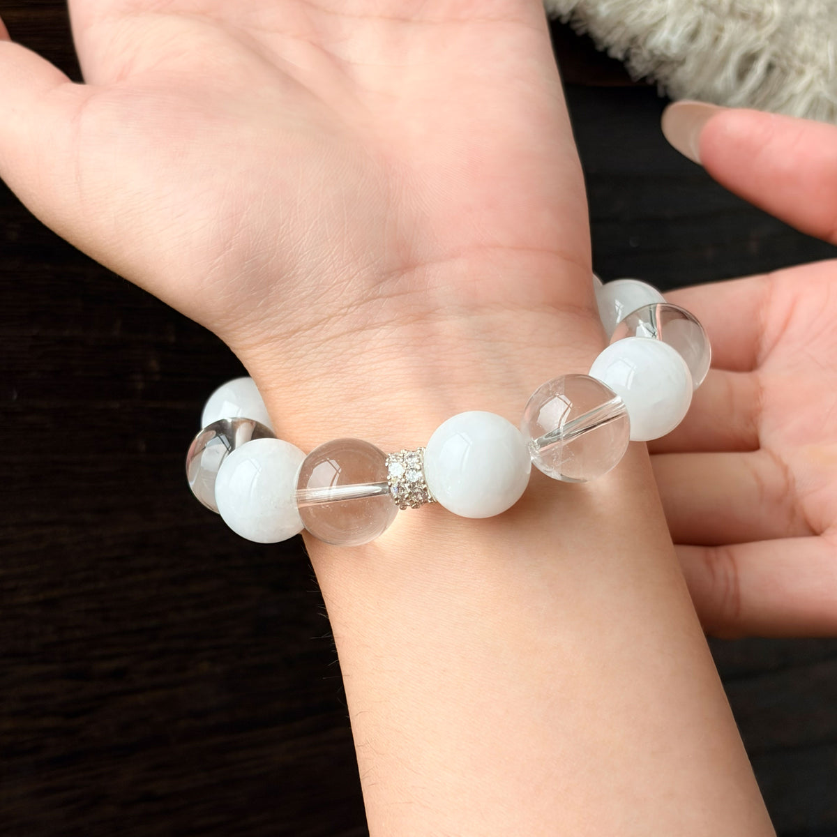 Natural White Chalcedony & Clear Quartz Bracelet | Purity, Harmony & Balance | Inspired by Eastern Wisdom