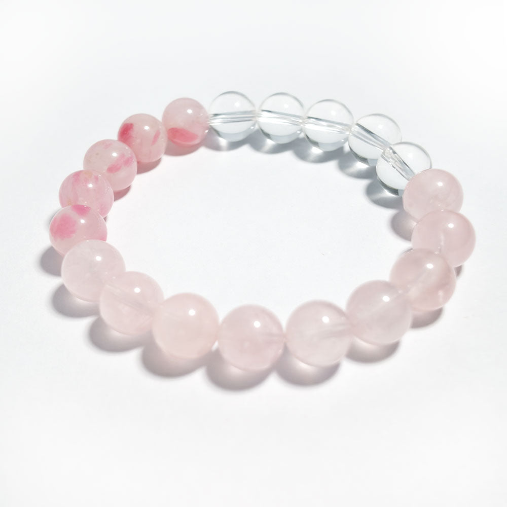 Natural Rhodonite, Rose Quartz &amp; Clear Quartz Bracelet | Love &amp; Emotional Balance | Inspired by Eastern Wisdom
