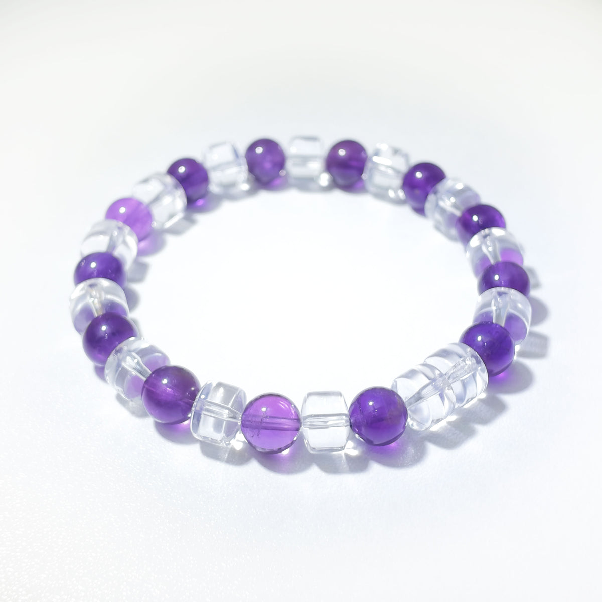 Natural Amethyst & Clear Quartz Crystal Bracelet – Clarity, Inner Peace & Balance Inspired by Eastern Wisdom