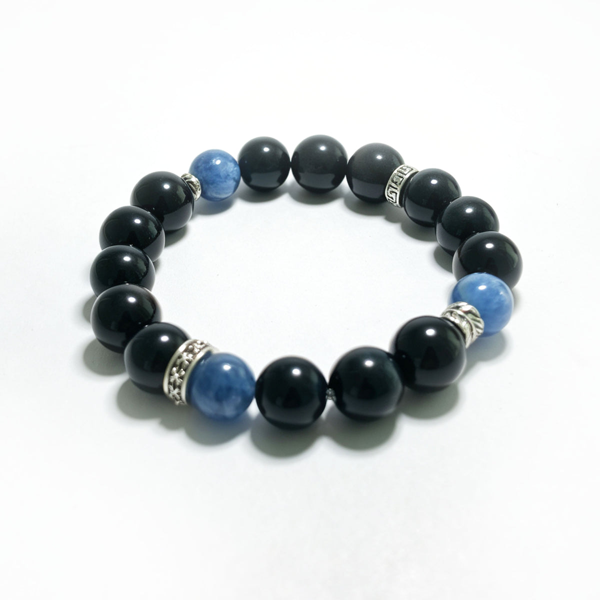 Natural Silver Obsidian & Blue Lace Agate Bracelet | Protection, Calmness & Balance | Inspired by Eastern Wisdom