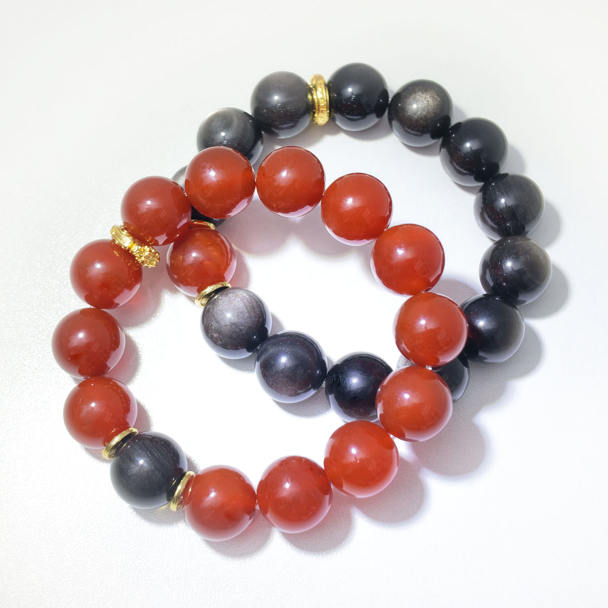 Natural Red Agate & Silver Obsidian Couple Crystal Bracelet – Love, Protection & Harmony Inspired by Eastern Wisdom