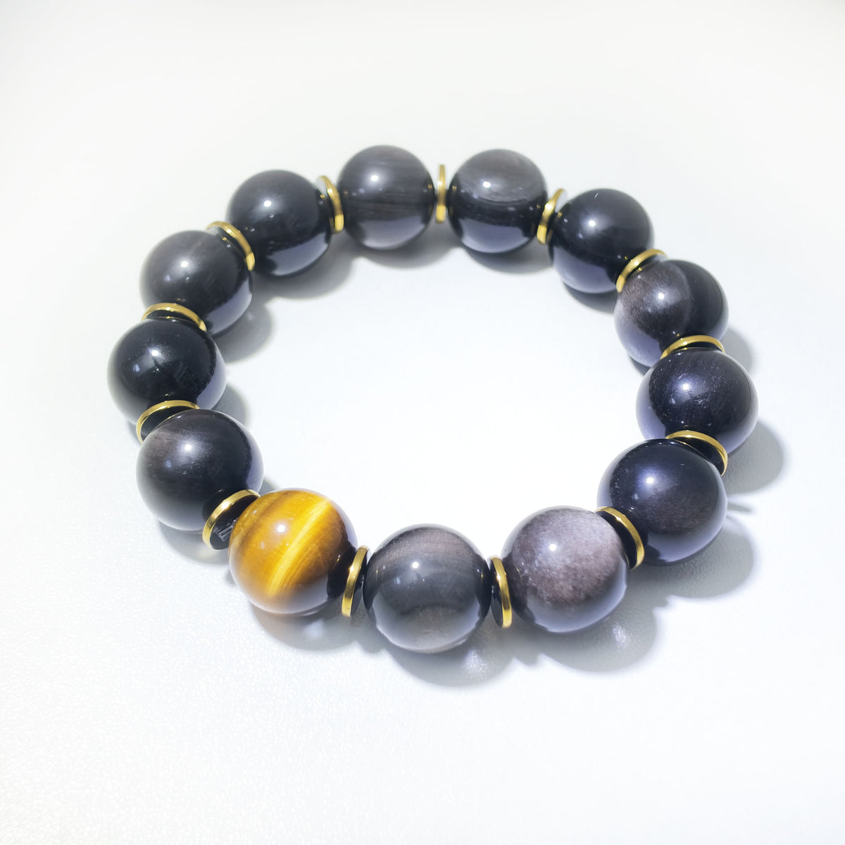 Natural Silver Obsidian & Tiger’s Eye Crystal Bracelet – Protection, Confidence & Strength Inspired by Eastern Wisdom