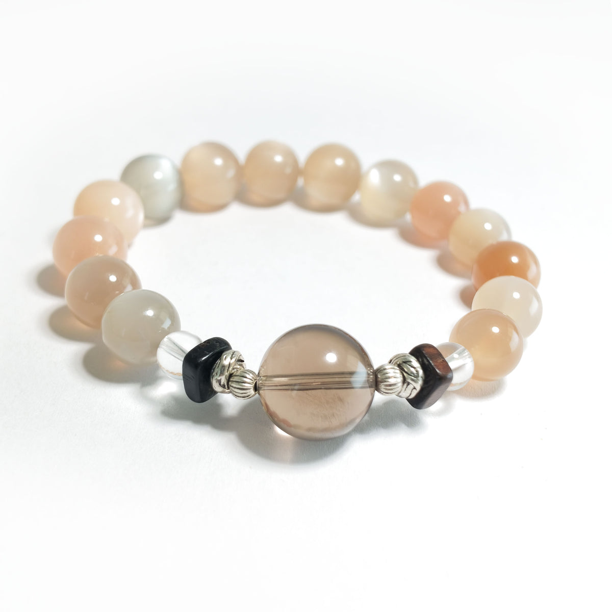 Natural Gray Moonstone, Orange Moonstone & Smoky Quartz Bracelet | Calmness, Grounding & Balance | Inspired by Eastern Wisdom