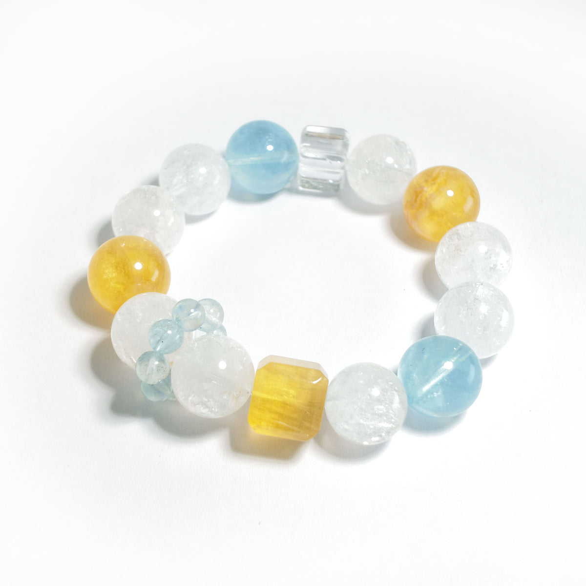 Natural Clear Quartz, Aquamarine & Citrine Bracelet | Clarity, Calmness & Good Fortune | Inspired by Eastern Wisdom