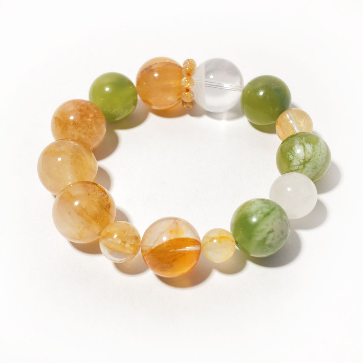 Natural Yellow Flower Quartz, Xiuyan Jade & Clear Quartz Bracelet | Prosperity, Harmony & Balance | Inspired by Eastern Wisdom