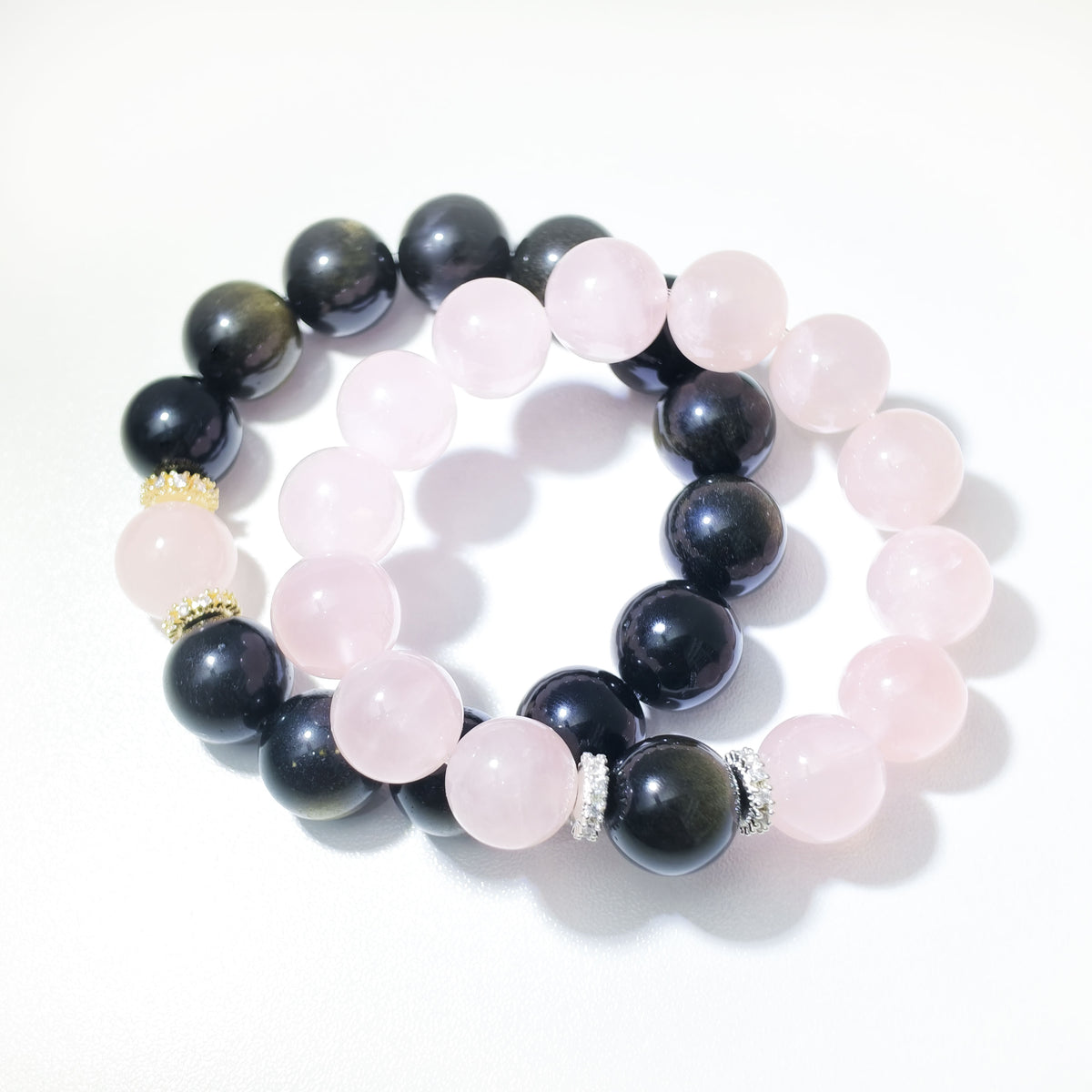 Natural Rose Quartz & Gold Obsidian Couple Crystal Bracelet – Love, Confidence & Emotional Balance Inspired by Eastern Wisdom